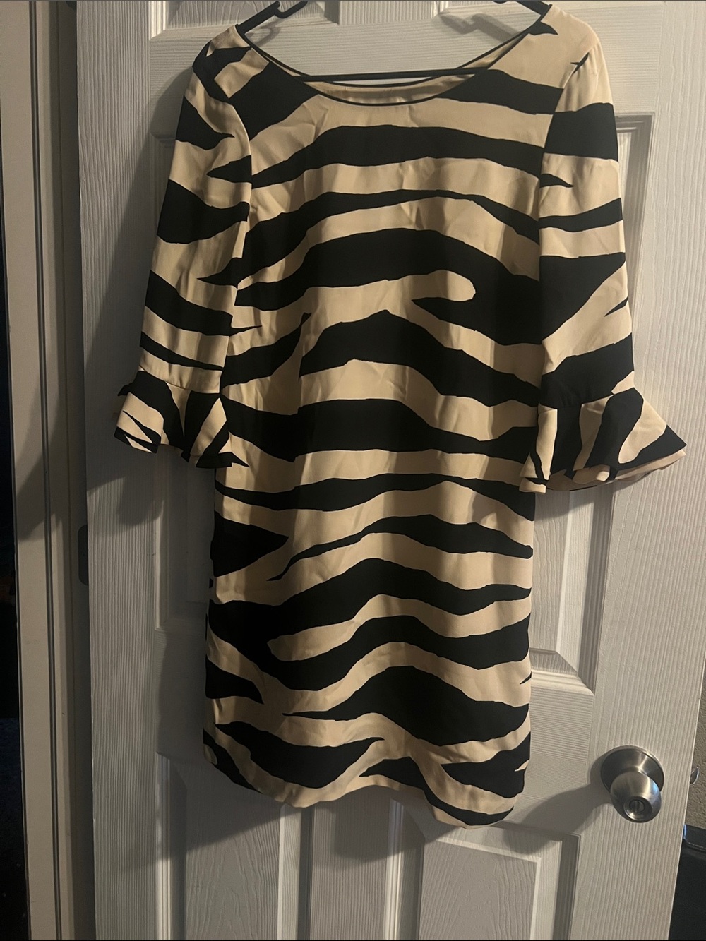 kate spade Black and Cream Zebra-Print Shift Dress with Ruffle Sleeves